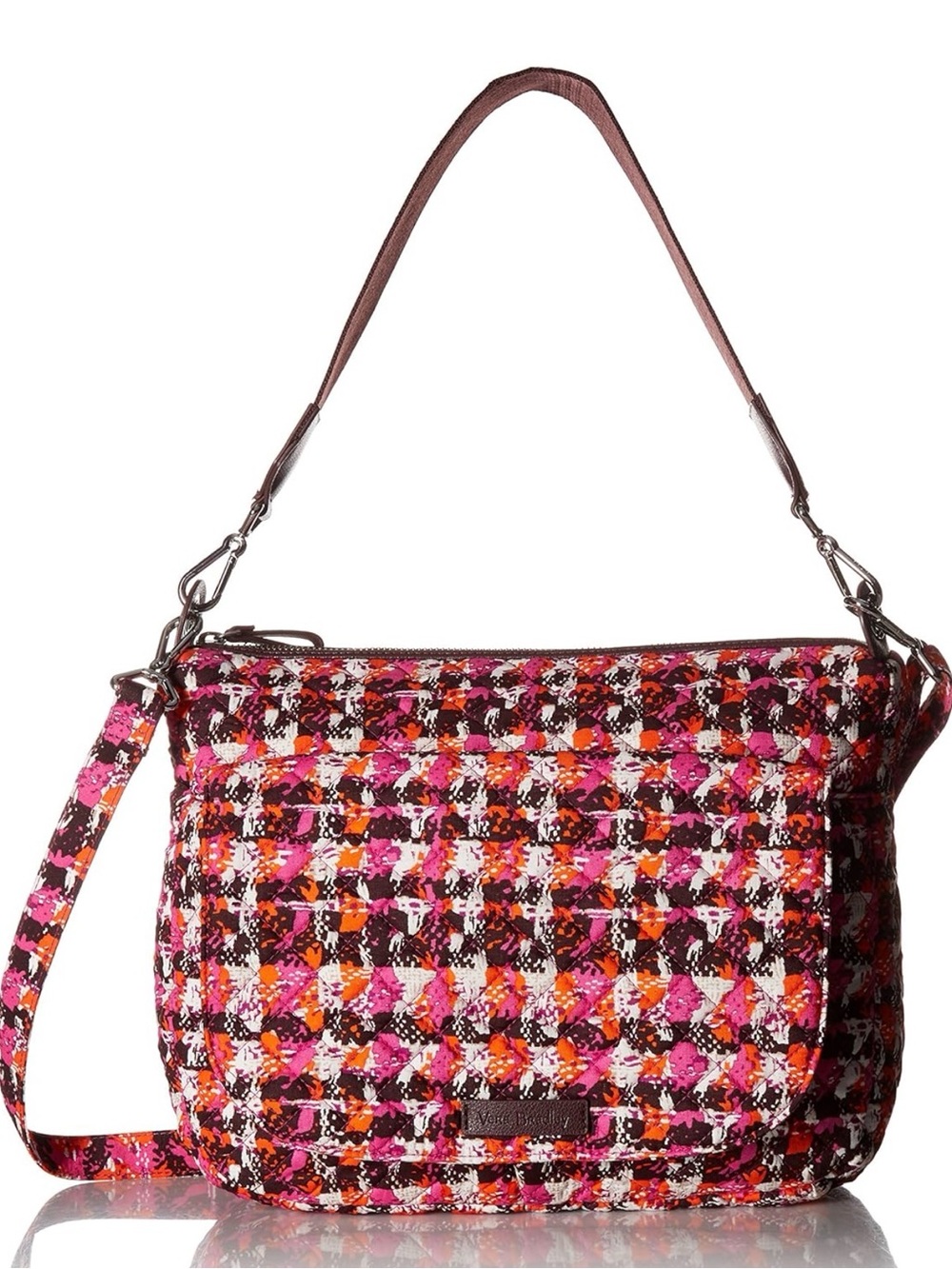 •VERA BRADLEY•NWT PINK/ORANGE/RED HOUNDSTOOTH TWEED QUILTED CARSON CROSSBODY BAG